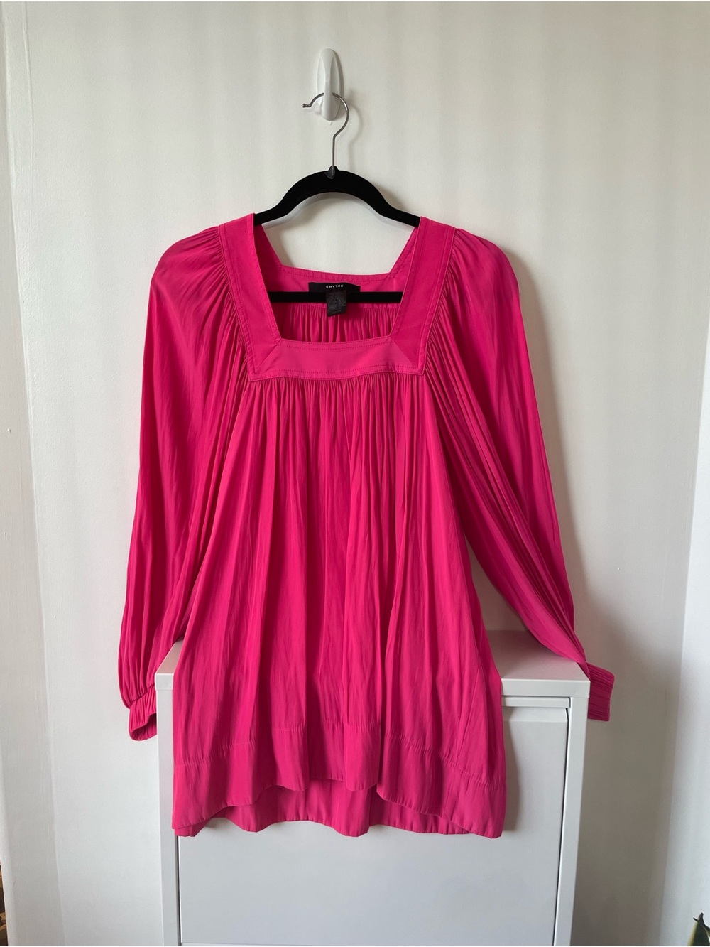 Smythe Bright Pink Women's Square Neckline flowy Blouse